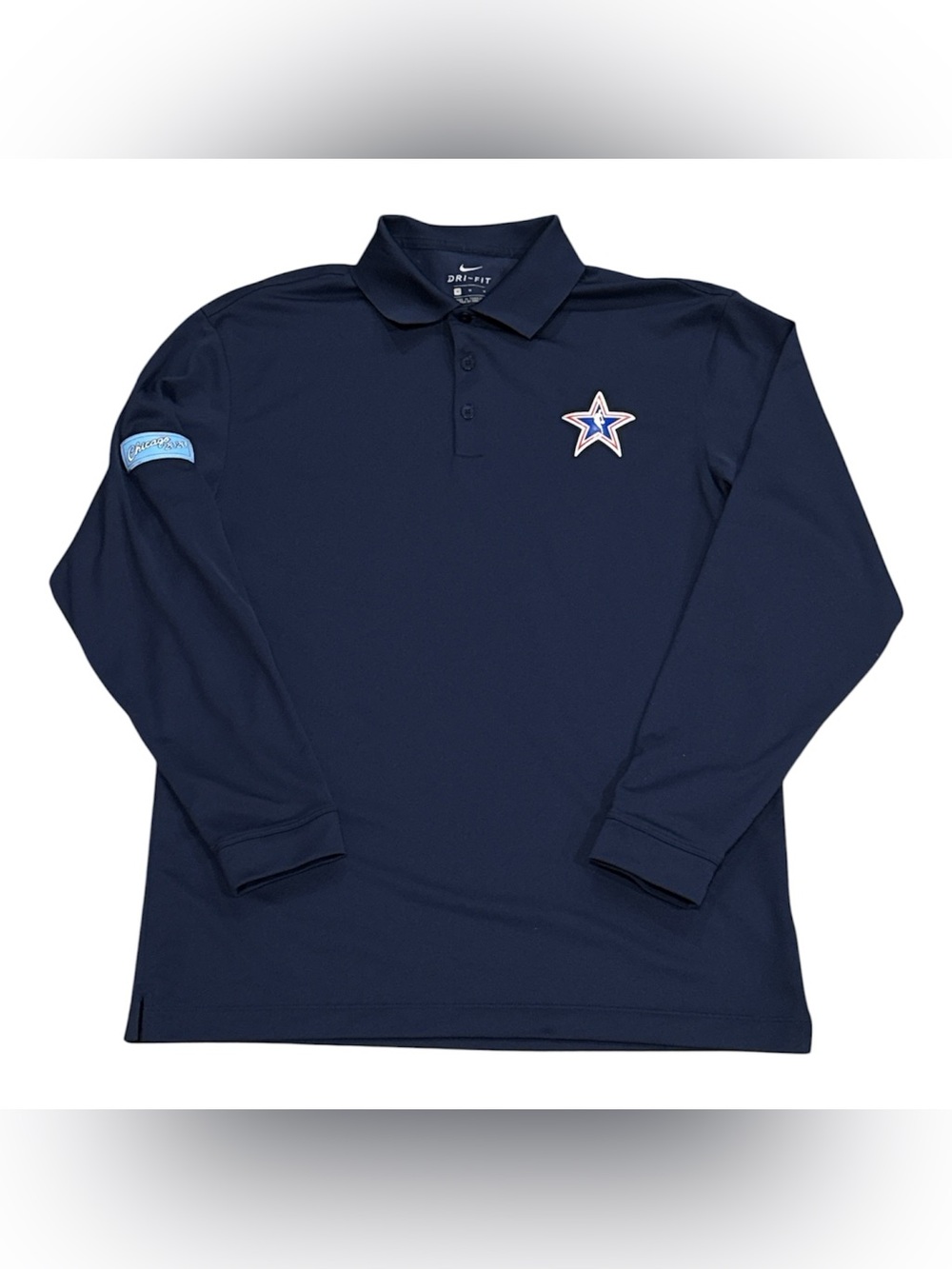Nike 2020 NBA All Star Chicago Blue Dri Fit Long Sleeve Polo Shirt Mens Medium